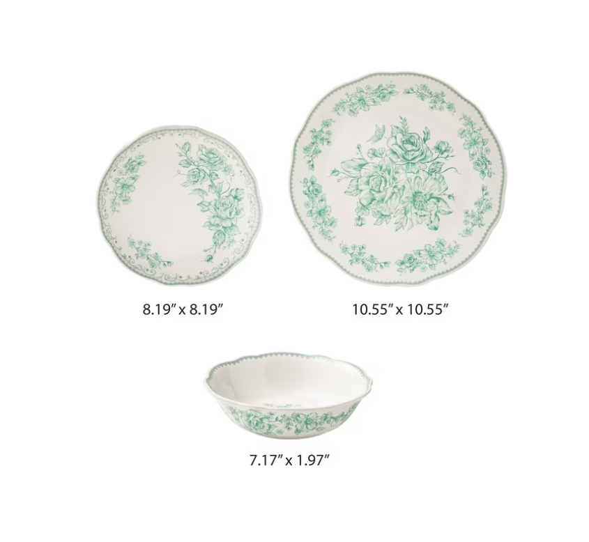 The Pioneer Woman Agatha 12-Piece Stoneware Dinnerware Set, Green