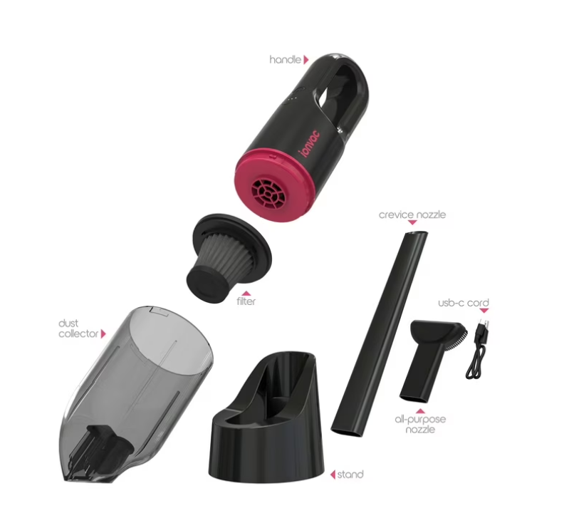 IonVac Handvac Handheld Cordless Vacuum, Pet-Friendly Multi-Surface Lightweight Vacuum Cleaner with USB Charging, Model #7553, Pink