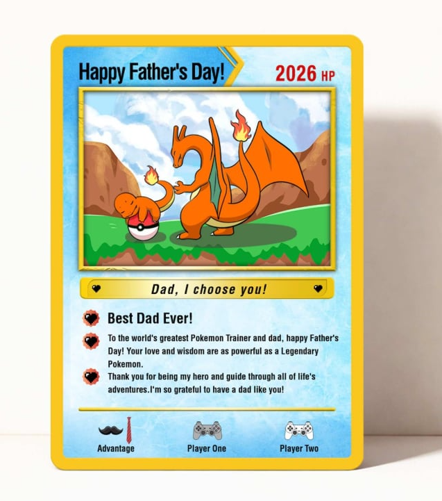 Hand-Painted Father's Day Card Inspired by Pokemon, Father's Day Gifts, Custom Pokemon Greeting Card for dad, Card for Pokemon Fan Dads