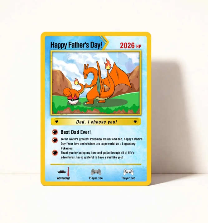 Hand-Painted Father's Day Card Inspired by Pokemon, Father's Day Gifts, Custom Pokemon Greeting Card for dad, Card for Pokemon Fan Dads
