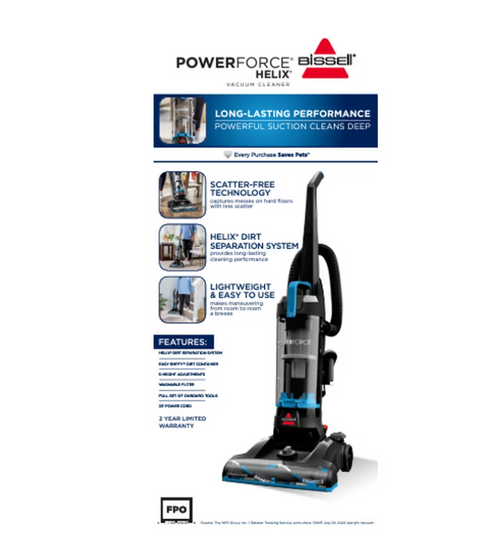 BISSELL PowerForce Helix, Bagless, Upright Vacuum, Pet Friendly, Scatter-Free Technology, Helix Dirt Separation System, Lightweight, 3313, Blue & Black