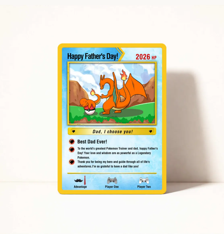 Hand-Painted Father's Day Card Inspired by Pokemon, Father's Day Gifts, Custom Pokemon Greeting Card for dad, Card for Pokemon Fan Dads