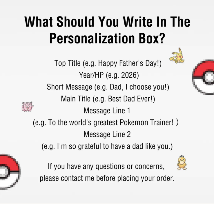 Hand-Painted Father's Day Card Inspired by Pokemon, Father's Day Gifts, Custom Pokemon Greeting Card for dad, Card for Pokemon Fan Dads