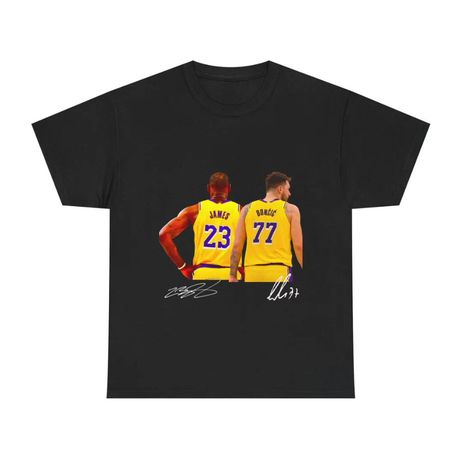 Lebron James and Luka Doncic LA T Shirt Autograph Edition