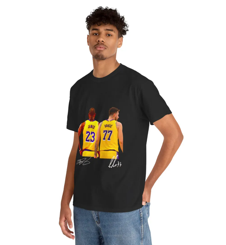 Lebron James and Luka Doncic LA T Shirt Autograph Edition