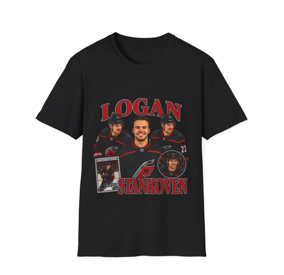 Logan Stankoven T-Shirt Celebrity Hockey Portrait Tee, Carolina Hurricanes Stanley cup shirt