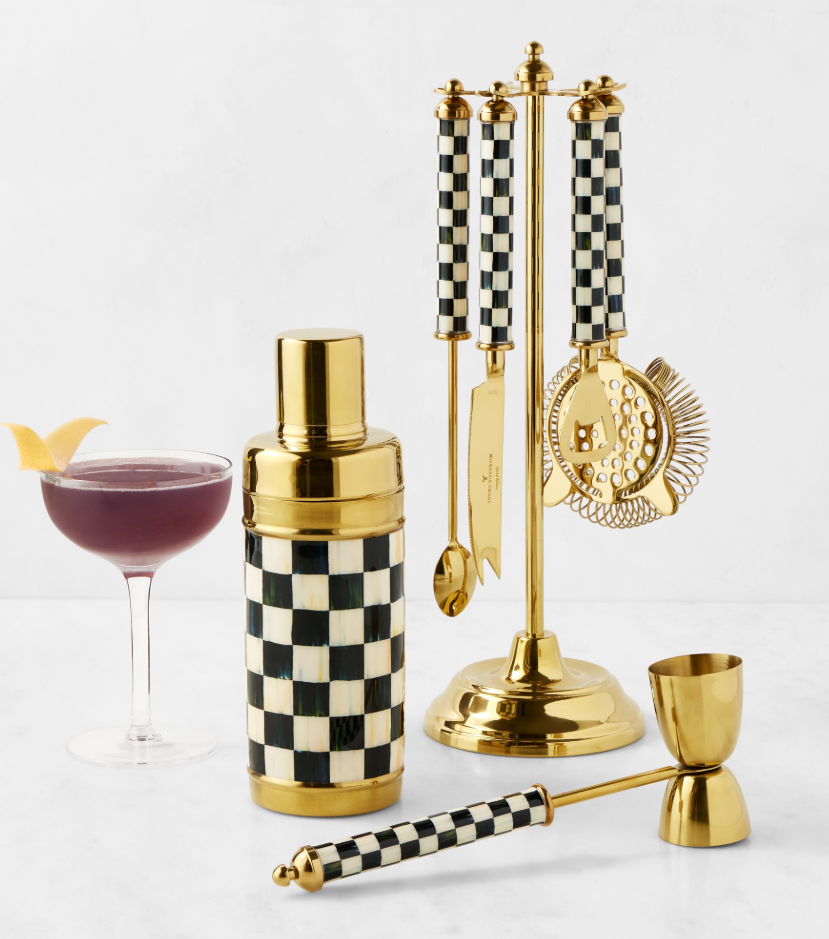 MacKenzie-Childs 3260 Gold Edition Bar Tools & Shaker Set