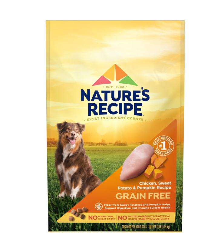 Nature's Recipe Grain Free Chicken, Sweet Potato & Pumpkin Dry Dog Food, 12 lb Bag