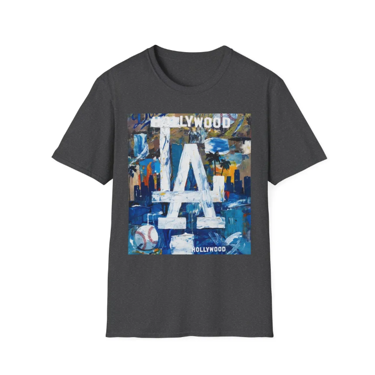 LA Dodgers Abstract Logo T-Shirt Hollywood Skyline, Urban Dodgers Baseball Art