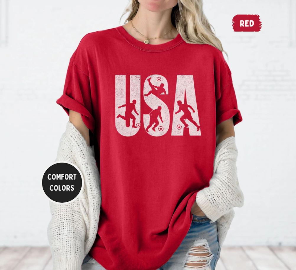 USA Soccer Comfort Colors shirt| Patriotic World Football Fan Tee | Cup Soccer Lover Gift