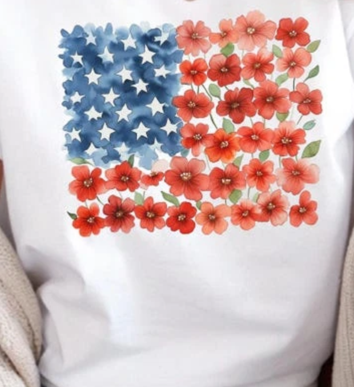 Floral American Flag Shirt Women Patriotic 4th of July Independence Day Tee