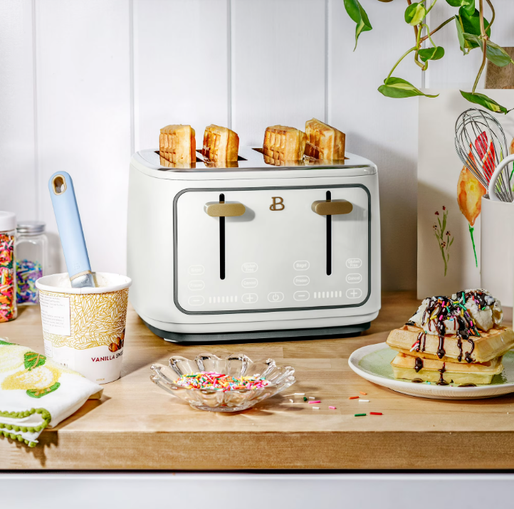 Beautiful 4-Slice Toaster with Touch-Activated Display, White Icing by Drew Barrymore
