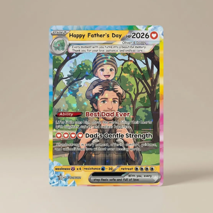 Personalized Pokemon Card From Photo Custom Father's Day Holo Card, Birthday Anniversary Gift