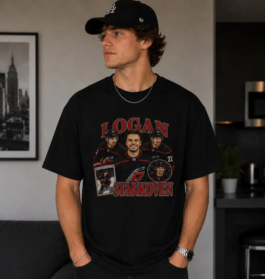 Logan Stankoven T-Shirt Celebrity Hockey Portrait Tee, Carolina Hurricanes Stanley cup shirt