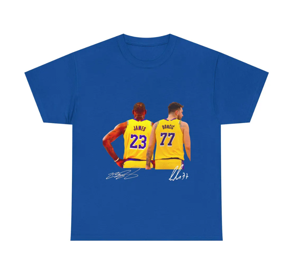 Lebron James and Luka Doncic LA T Shirt Autograph Edition