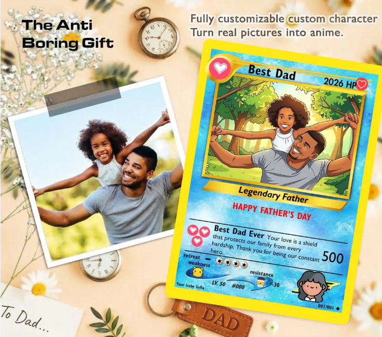 Custom Anime Trainer Card, Personalized Photo Trading Card, Father's Day Gift