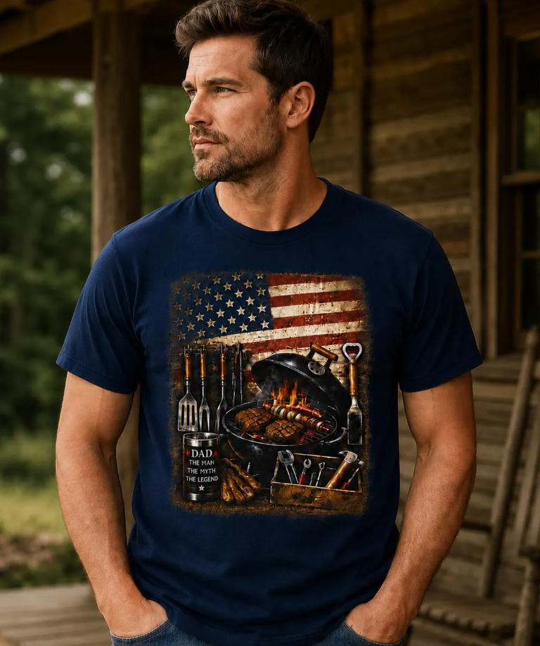 Dad BBQ Grill American Flag Shirt, Father's Day Shirt, Patriotic Dad Shirt, Dad Tools Shirt