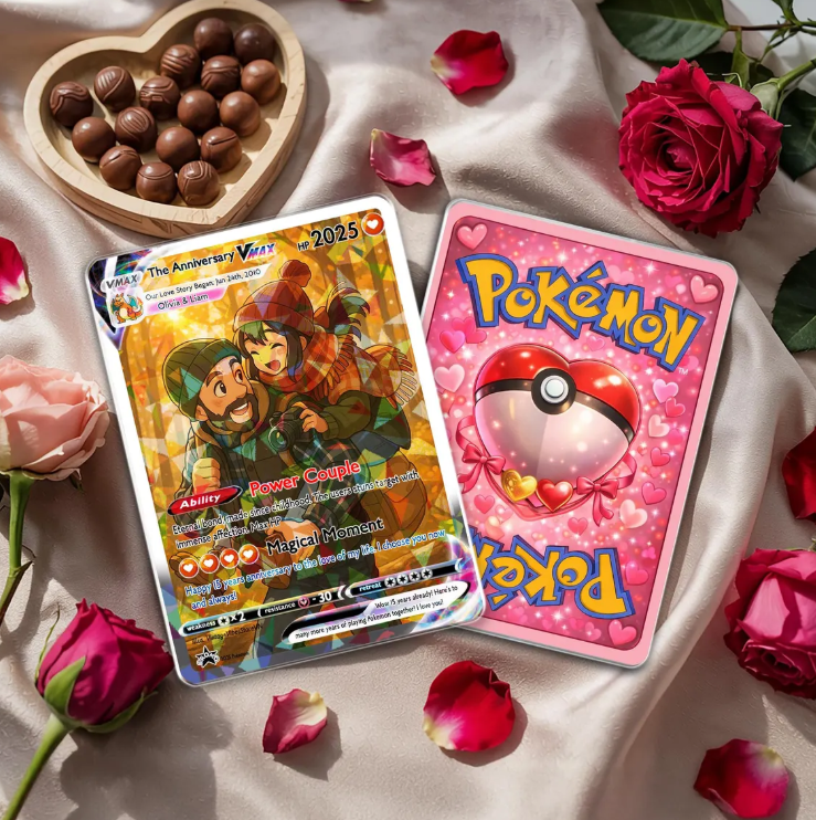Personalized Poke Anniversary Card, Custom Photo Anime Wedding Card, Anniversary Gift, Gift for Him, Gift for Her, Custom Card for Couple