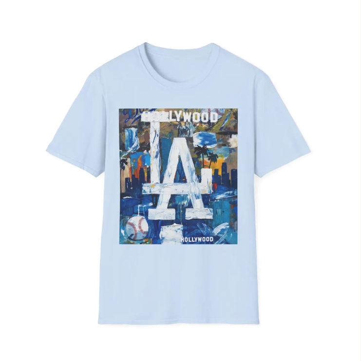 LA Dodgers Abstract Logo T-Shirt Hollywood Skyline, Urban Dodgers Baseball Art