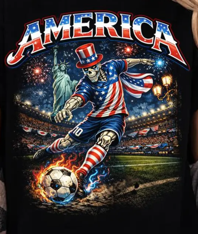 World Cup 2026 Shirt, USA Canada Mexico Soccer T-Shirt, Gothic Skull America Football Tee, Dark Aesthetic Streetwear, Unisex Football Gift