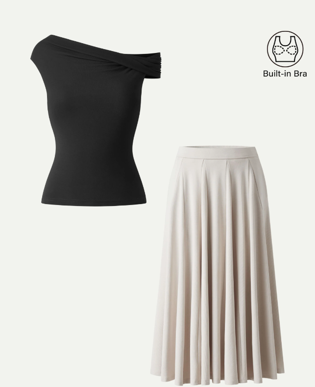 2Pcs Set Multi-wear Bra Top & Volume Skirt with Pockets