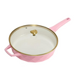 Paris Hilton 4 Quart Ceramic Nonstick Jumbo Cooking Pan Skillet for Sauteing & Frying with Heart Shaped Lid Knobs, Pink
