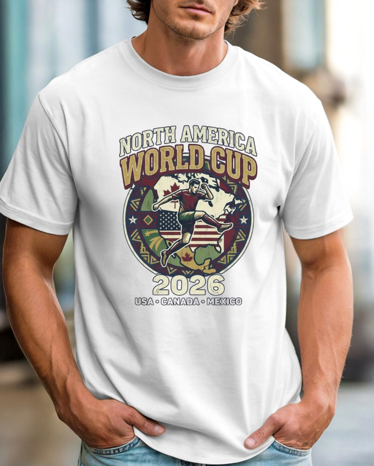North America World Cup 2026 Soccer T-Shirt | Map Flag Emblem