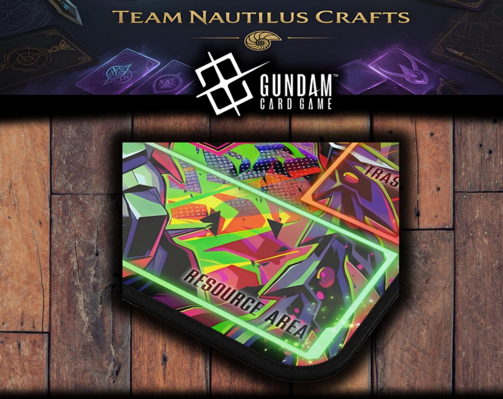 Epyon Gundam Neon Mecha Playmat – TCG Mat with Zones, Sci-Fi Gaming Surface
