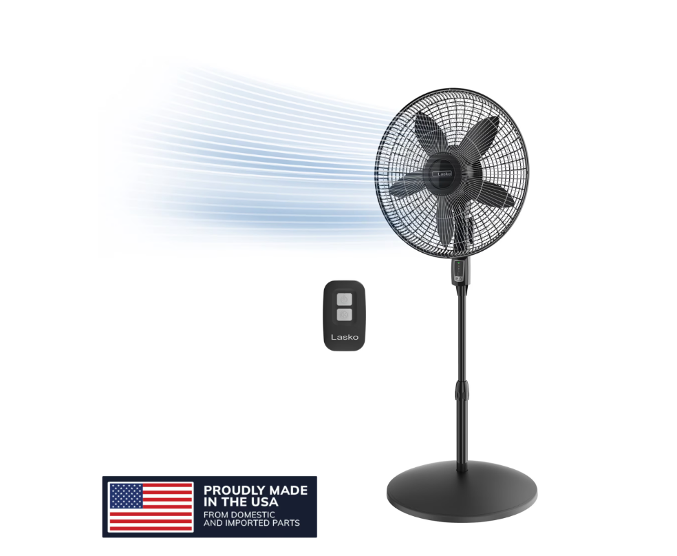 Lasko Cyclone Max 18" Oscillating Pedestal Fan with Remote, Adjustable Height and 4 Speeds for Whole Room Cooling, Black, S18605