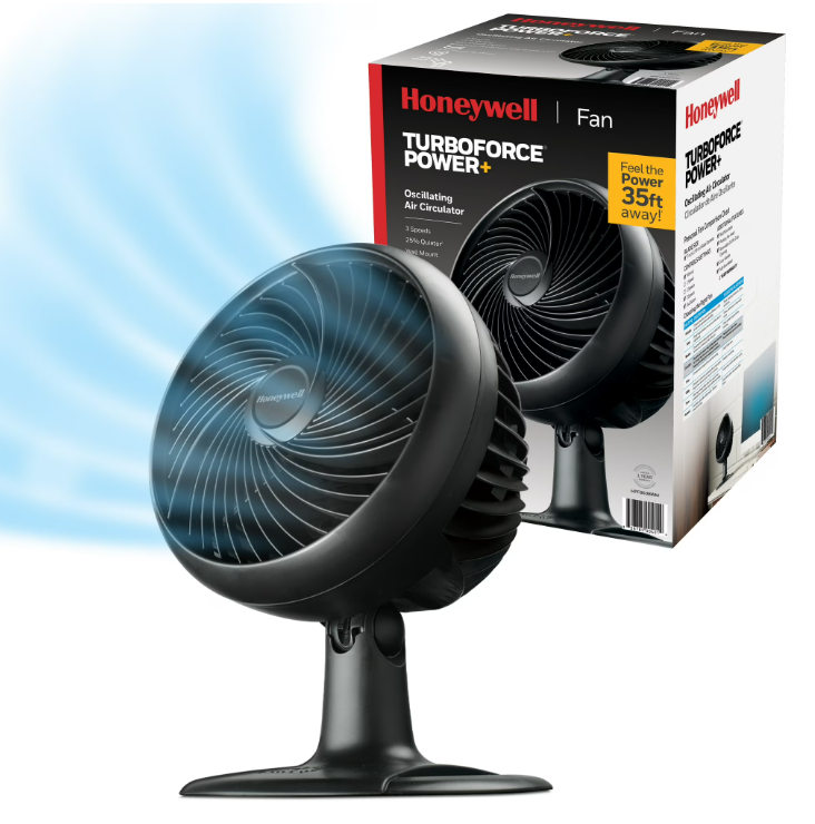 Honeywell 10" Black Turbo Force Power Oscillating Table Fan, 35ft Air Circulation Power, 3 Speed, 45° Pivot, HPF860BWM