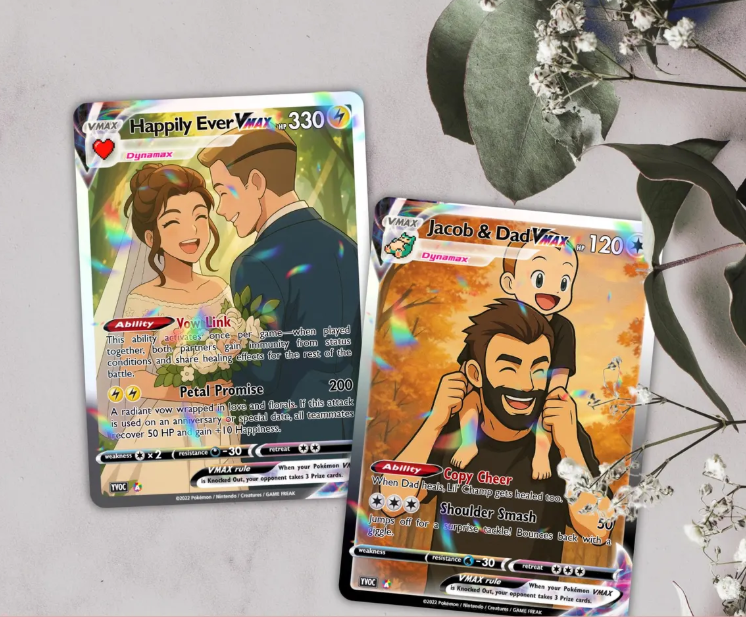 Custom Pokémon-Inspired Couple Keepsake Wedding & Anniversary Photo to Holo Card