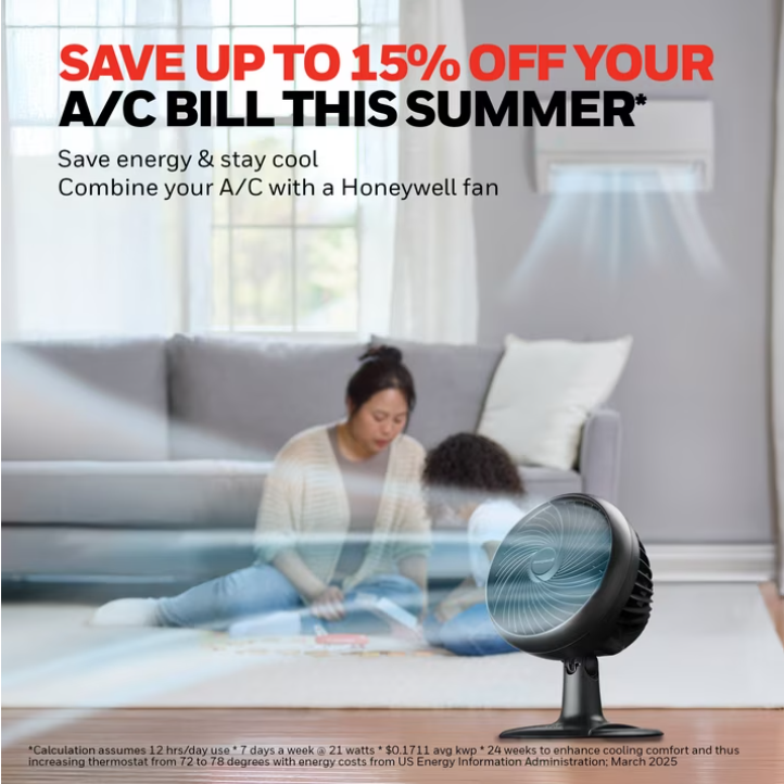 Honeywell 10" Black Turbo Force Power Oscillating Table Fan, 35ft Air Circulation Power, 3 Speed, 45° Pivot, HPF860BWM