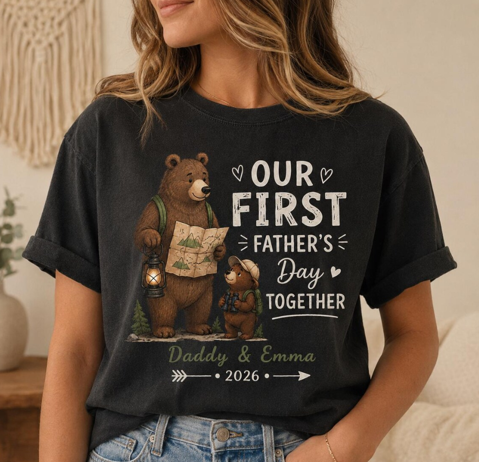 Our First Father’s Day Shirt – Daddy and Baby Bear Matching Tee – Personalized New Dad Gift 2026