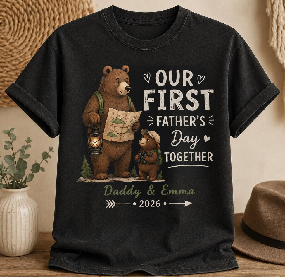 Our First Father’s Day Shirt – Daddy and Baby Bear Matching Tee – Personalized New Dad Gift 2026