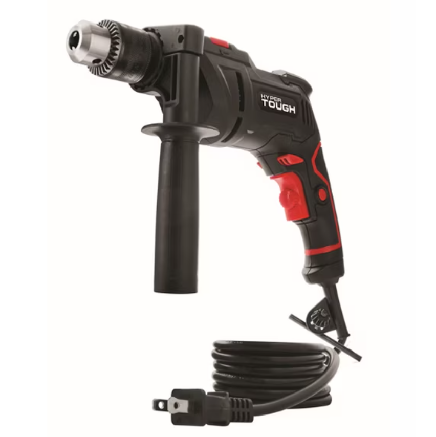 Hyper Tough 6-Amp 1/2-inch Corded Hammer Drill, Keyed Chuck, 120 Volt, 0~3000/min, Model Number TD6HD