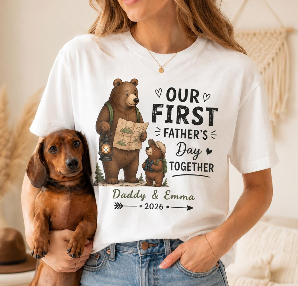 Our First Father’s Day Shirt – Daddy and Baby Bear Matching Tee – Personalized New Dad Gift 2026