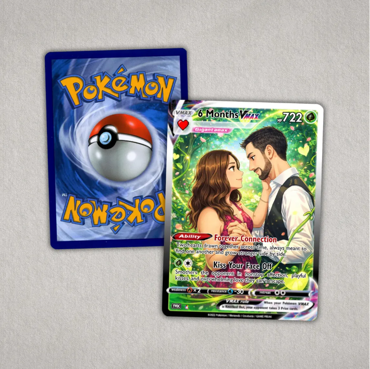 Custom Pokémon-Inspired Couple Keepsake Wedding & Anniversary Photo to Holo Card