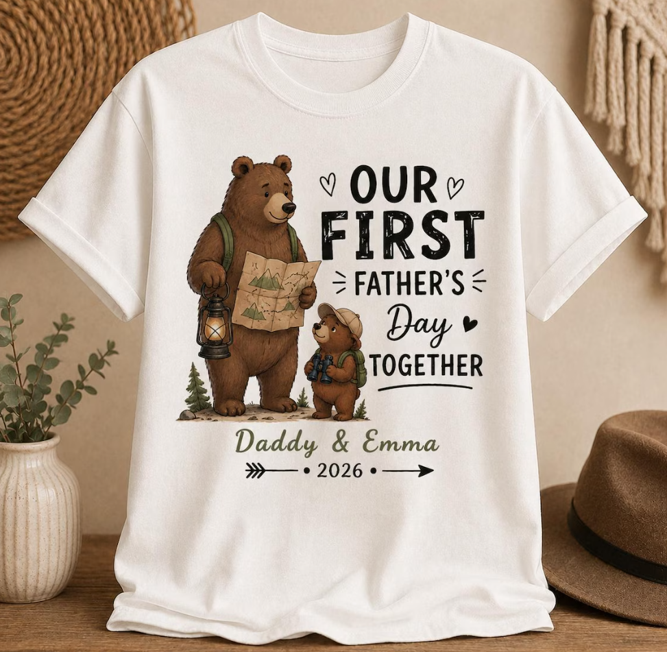 Our First Father’s Day Shirt – Daddy and Baby Bear Matching Tee – Personalized New Dad Gift 2026