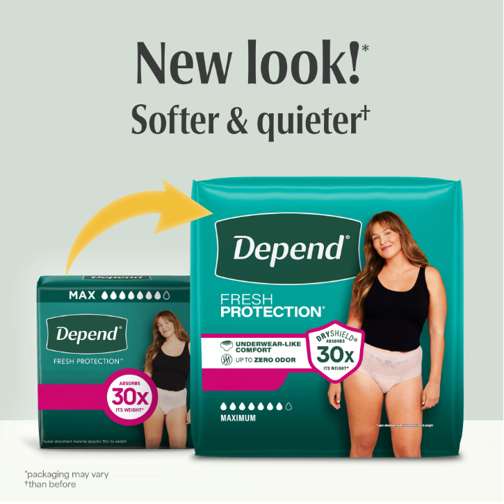 Depend Fresh Protection Incontinence Underwear for Women, Adult Diapers, S, 32 Count