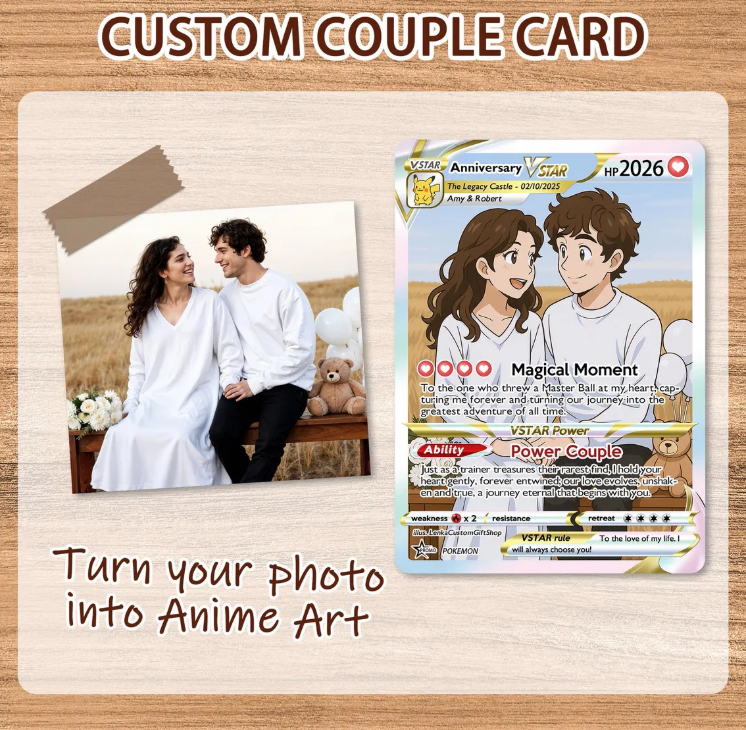 Personalized Anniversary Card, Custom Photo Anime Wedding Card, Anniversary Gift, Custom Card for Couple, Gift for Him, Gift for Her