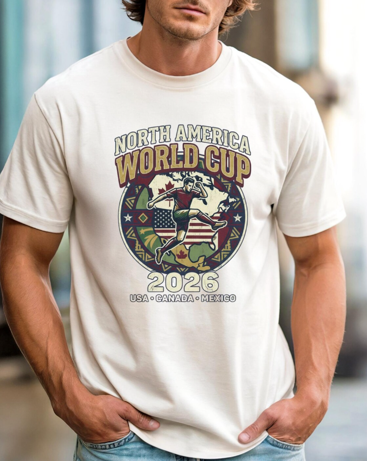 North America World Cup 2026 Soccer T-Shirt | Map Flag Emblem