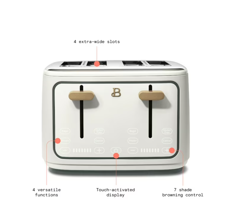 Beautiful 4-Slice Toaster with Touch-Activated Display, White Icing by Drew Barrymore