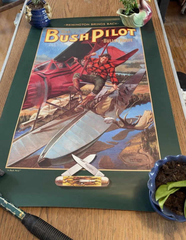 Vintage 1992 Remington Bullet Knife Poster "The Bush Pilot