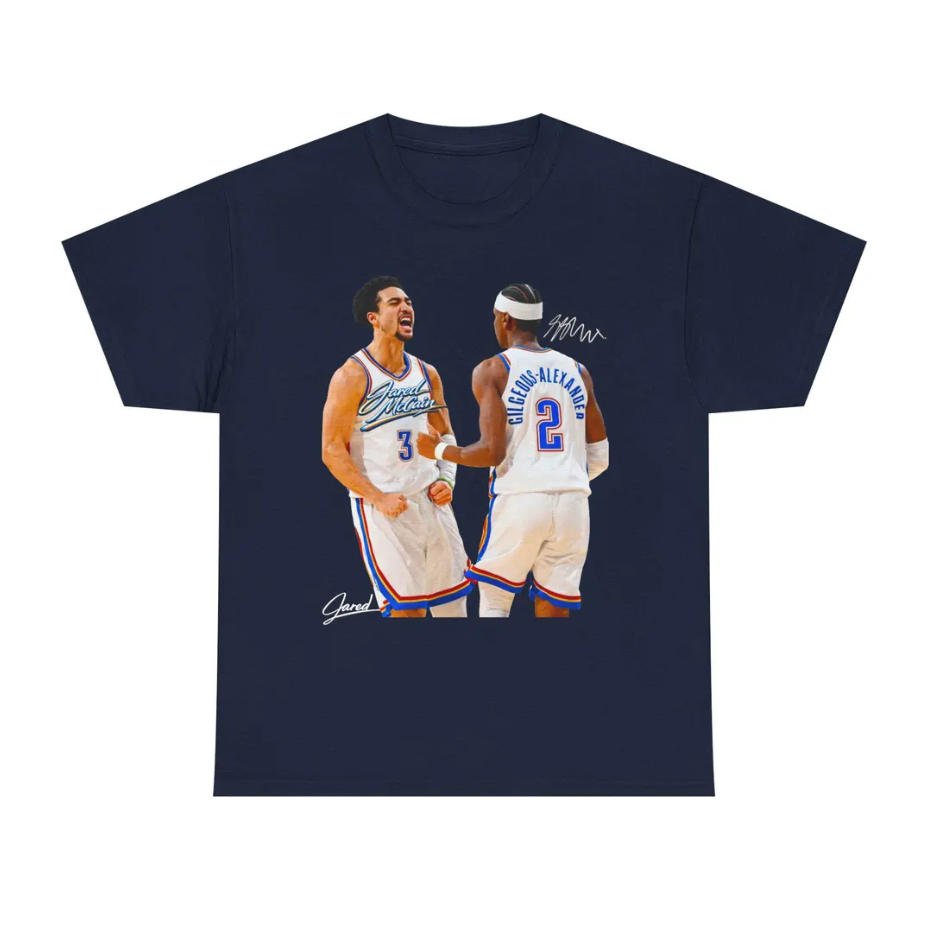 Jared McCain and Shai Gilgeous Alexander OKC T Shirt Player Graphic Tee