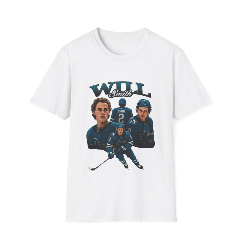 Will Smith Hockey Players T-Shirt Retro Sports Face Collage, san jose sharks nhl shirts