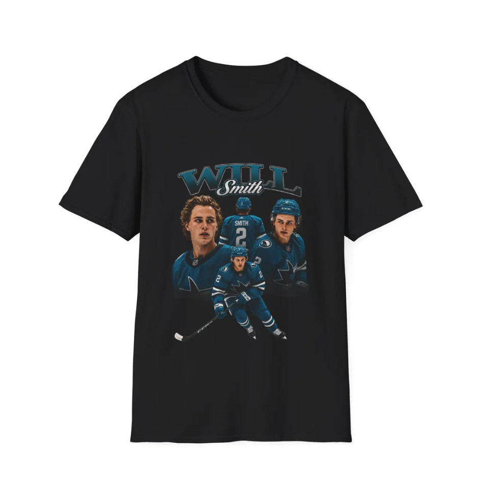 Will Smith Hockey Players T-Shirt Retro Sports Face Collage, san jose sharks nhl shirts