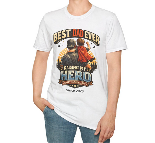 Best Dad Ever Shirt – Father and Son Matching Tee – Raising My Hero Father’s Day Gift for Dad Unisex Softstyle T-Shirt