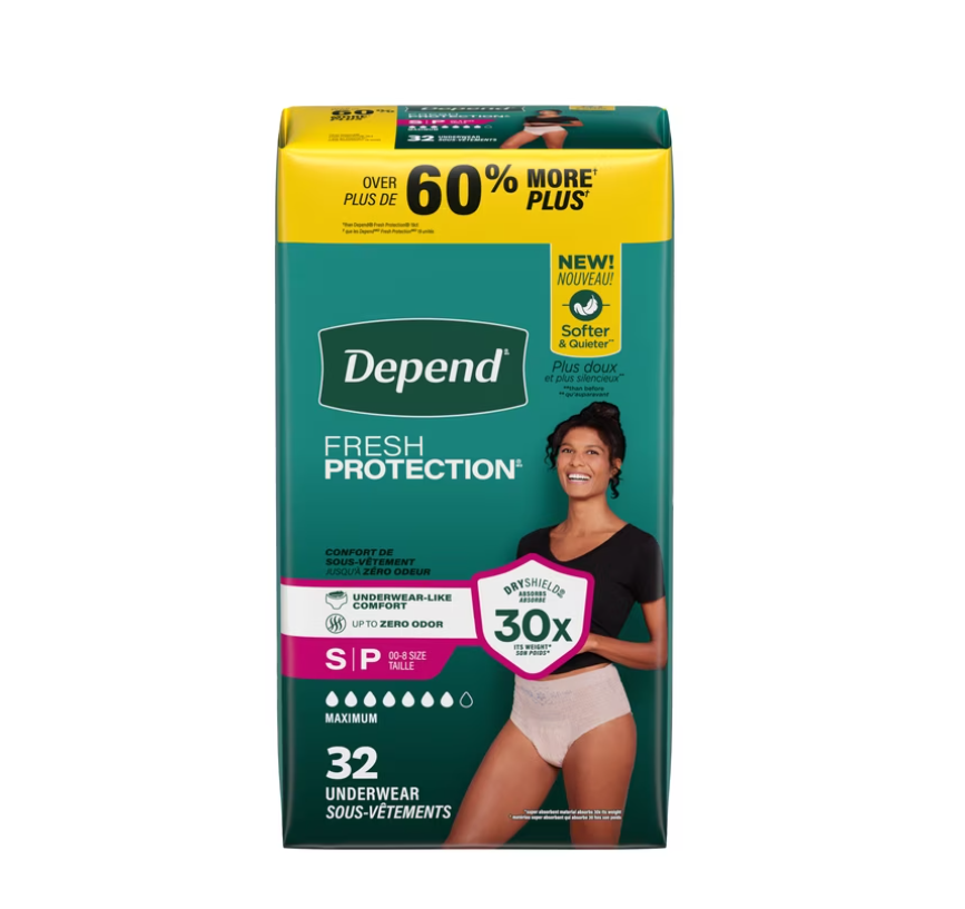 Depend Fresh Protection Incontinence Underwear for Women, Adult Diapers, S, 32 Count