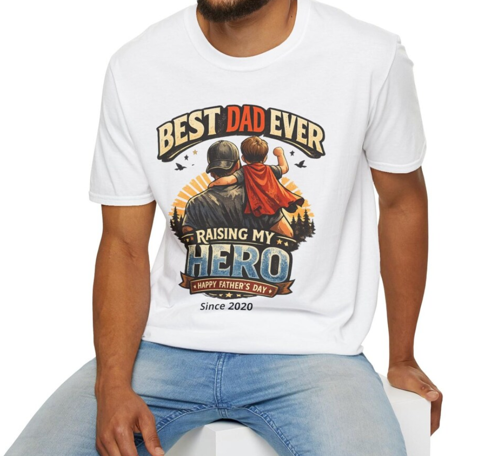 Best Dad Ever Shirt – Father and Son Matching Tee – Raising My Hero Father’s Day Gift for Dad Unisex Softstyle T-Shirt