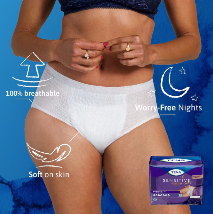 TENA Sensitive Care Overnight Incontinence Underwear for Women, XXL, 48 Count (47in-66in)